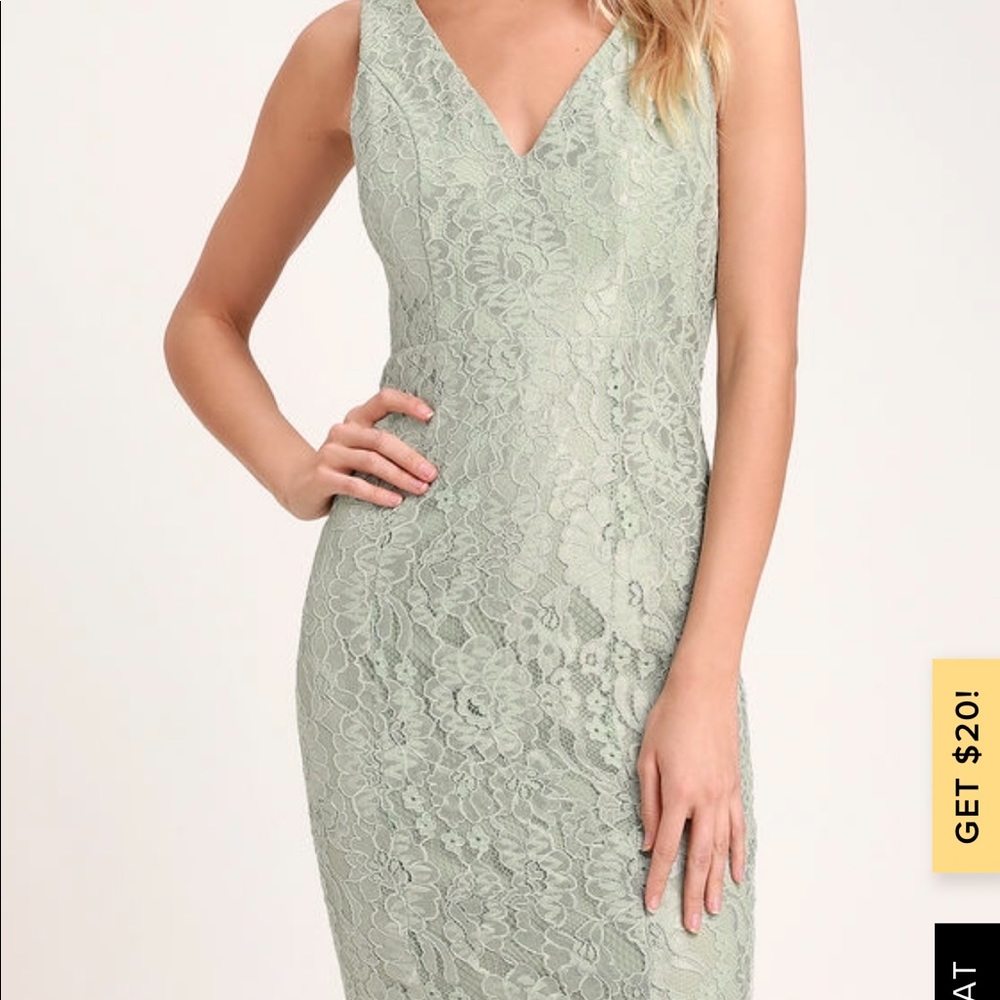 Lulus Normani Sage Green lace sleeveless dress